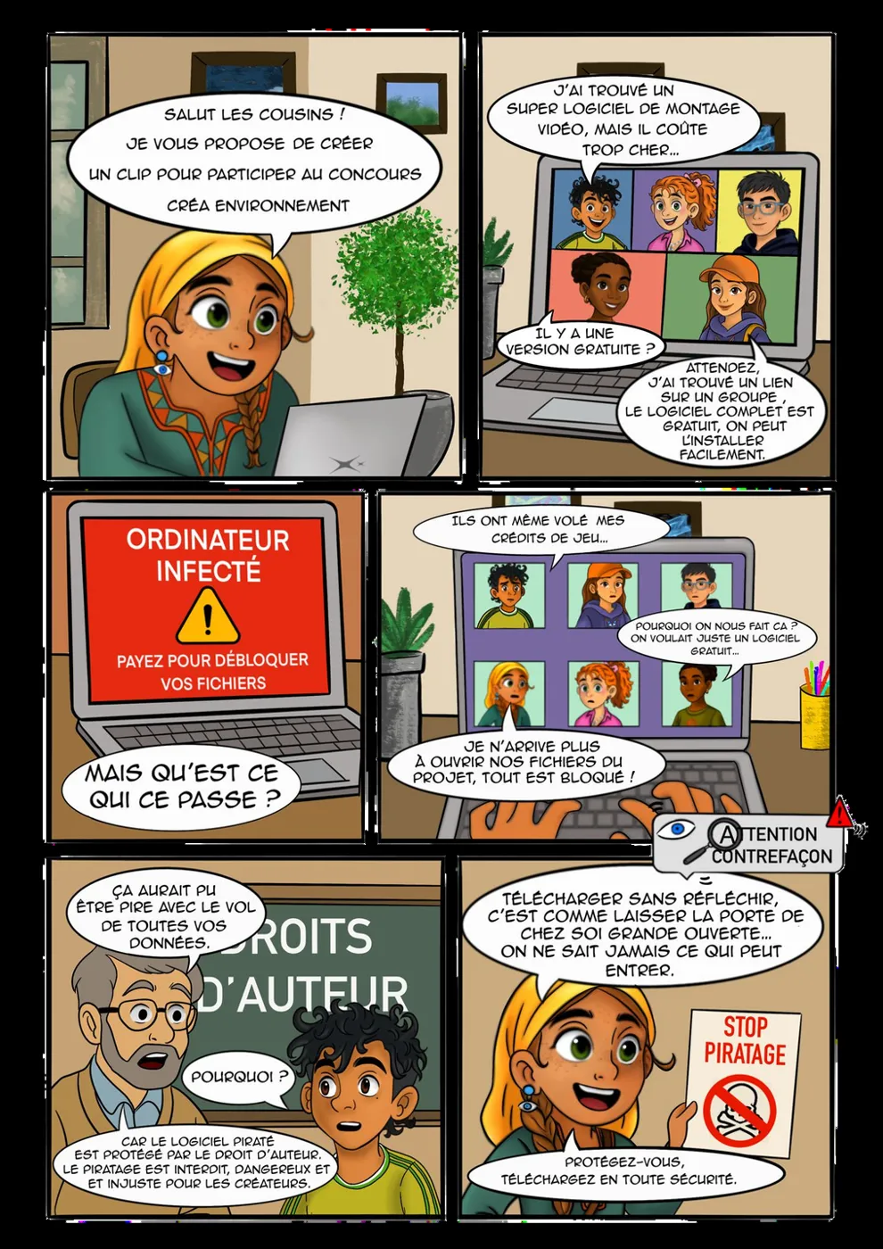 Planche de la BD : le logiciel pirate